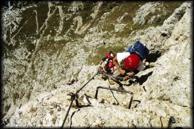 Der letzte steile Aufschwung am Pisciadu-Klettersteig zum Exnerturm war recht exponiert und kräftezehrend, aber ich fand's klasse!