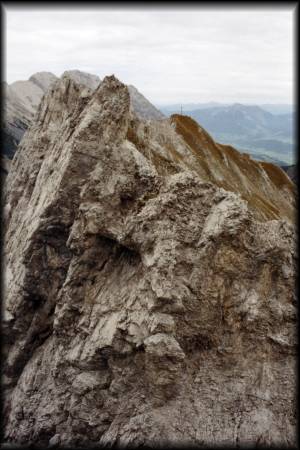 Der "Weg" zwischen Lattenspitze ud Pfeiser Spitze ist stellenweise recht ausgesetzt, so dass Anseilen am Drahtseil durchaus sinnvoll ist ...