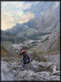 Andi bei luftiger Kletterei am Hindelanger Klettersteig
